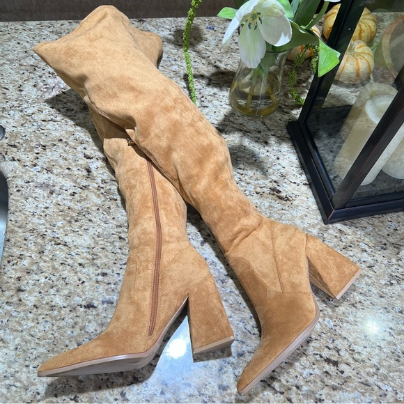 Cape Robbin Tan Over The Knee Pointed Heel Triangle Block Heel 8.5 - Picture 4 of 13